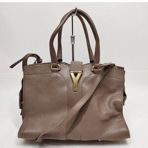Yves Saint Laurent Taupe Satchel with Gold Accents Cabas Chyc Leather Y Addition